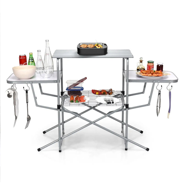 Folding Camping Grilling Table | Portable Outdoor BBQ Cooking Station with 3 Tabletops COSTWAY - Little and Giant Explorers Costway
