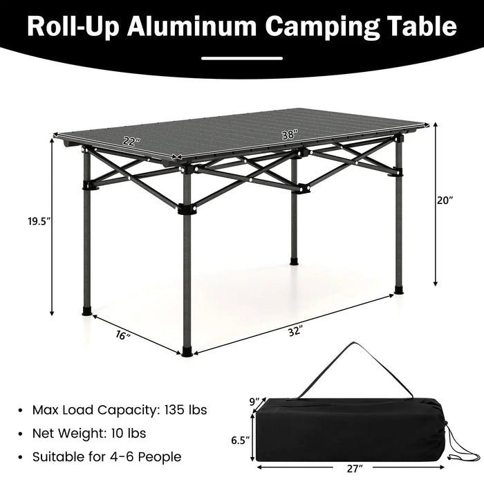 Folding Camping Table – Black | Portable Aluminium Roll-Up Picnic Table with Carry Bag COSTWAY - Little and Giant Explorers Costway