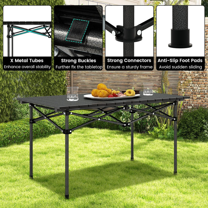 Folding Camping Table – Black | Portable Aluminium Roll-Up Picnic Table with Carry Bag COSTWAY - Little and Giant Explorers Costway