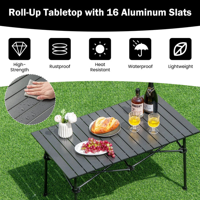 Folding Camping Table – Black | Portable Aluminium Roll-Up Picnic Table with Carry Bag COSTWAY - Little and Giant Explorers Costway
