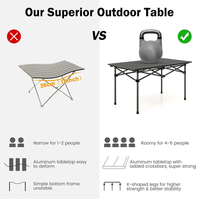 Folding Camping Table – Black | Portable Aluminium Roll-Up Picnic Table with Carry Bag COSTWAY - Little and Giant Explorers Costway