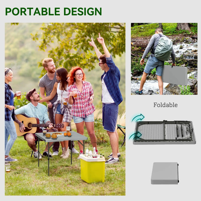 Folding Camping Table – Gey | Portable Picnic Table - Adjustable Height and Carry Handle OUTSUNNY - Little and Giant Explorers Outsunny