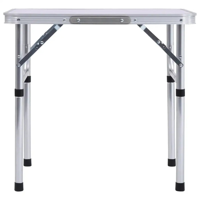 Lightweight folding aluminium camping table with white tabletop, portable and compact design