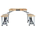 Folding camping table with four built-in seats, compact aluminum and wood picnic set