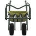 Green heavy-duty folding fishing trolley with steel frame and adjustable handle, front view