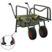 Green heavy-duty folding fishing trolley with steel frame, adjustable handle, and large wheels