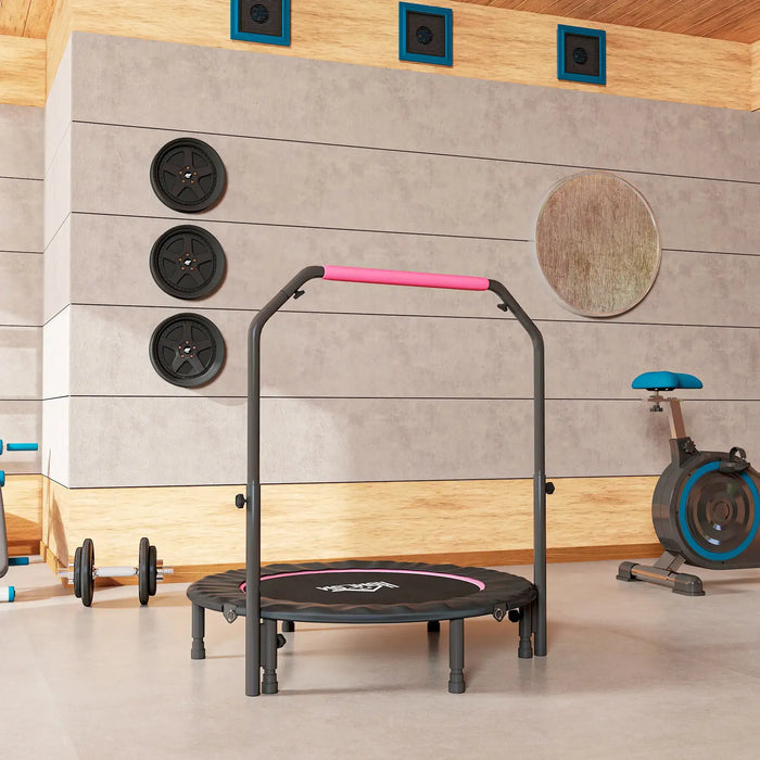 Folding Fitness Trampoline – Pink | 114cm Rebounder with 4-Level Adjustable Handle HOMCOM - Little and Giant Explorers