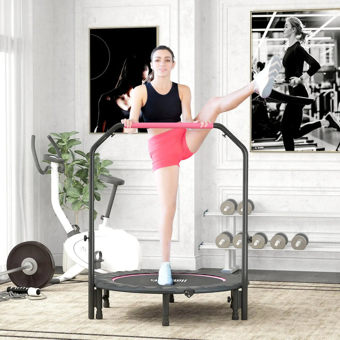 Folding Fitness Trampoline – Pink | 114cm Rebounder with 4-Level Adjustable Handle HOMCOM - Little and Giant Explorers