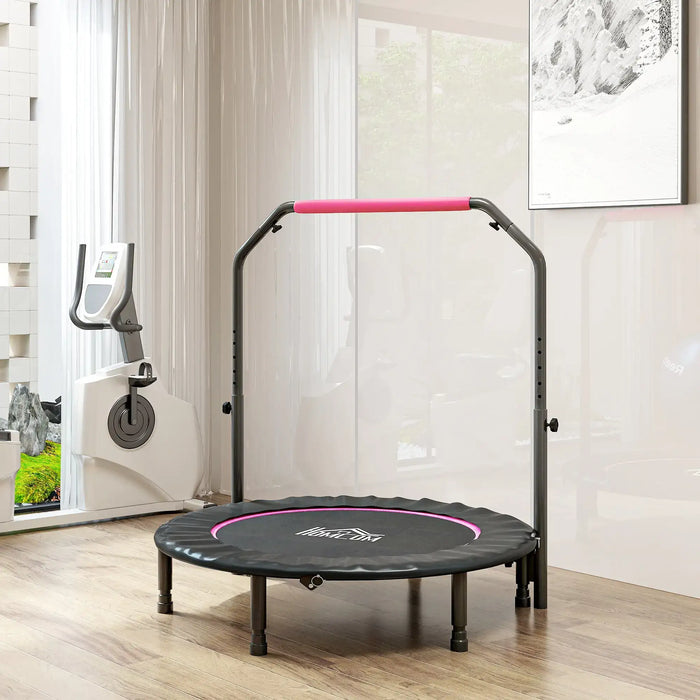 Folding Fitness Trampoline – Pink | 114cm Rebounder with 4-Level Adjustable Handle HOMCOM - Little and Giant Explorers