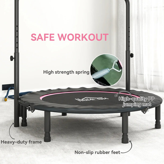 Folding Fitness Trampoline – Pink | 114cm Rebounder with 4-Level Adjustable Handle HOMCOM - Little and Giant Explorers