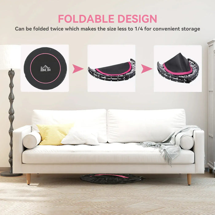 Folding Fitness Trampoline – Pink | 114cm Rebounder with 4-Level Adjustable Handle HOMCOM - Little and Giant Explorers