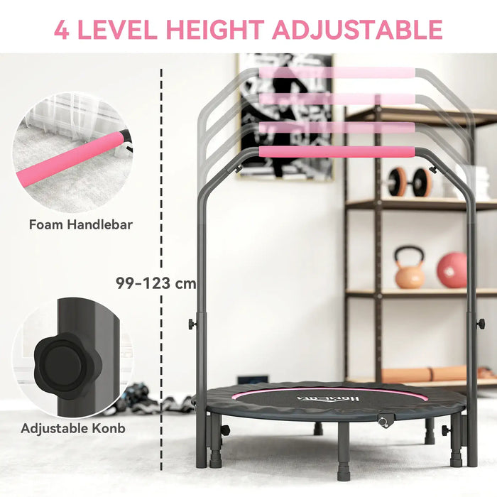 Folding Fitness Trampoline – Pink | 114cm Rebounder with 4-Level Adjustable Handle HOMCOM - Little and Giant Explorers