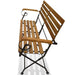 Folding garden bench with acacia wood slats and black steel frame, outdoor seating