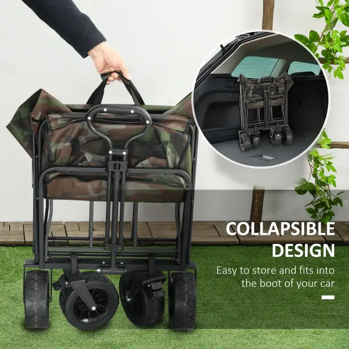 Folding Garden Trolley – Camouflage | 95L Capacity - Telescopic Handle OUTSUNNY - Little and Giant Explorers Outsunny