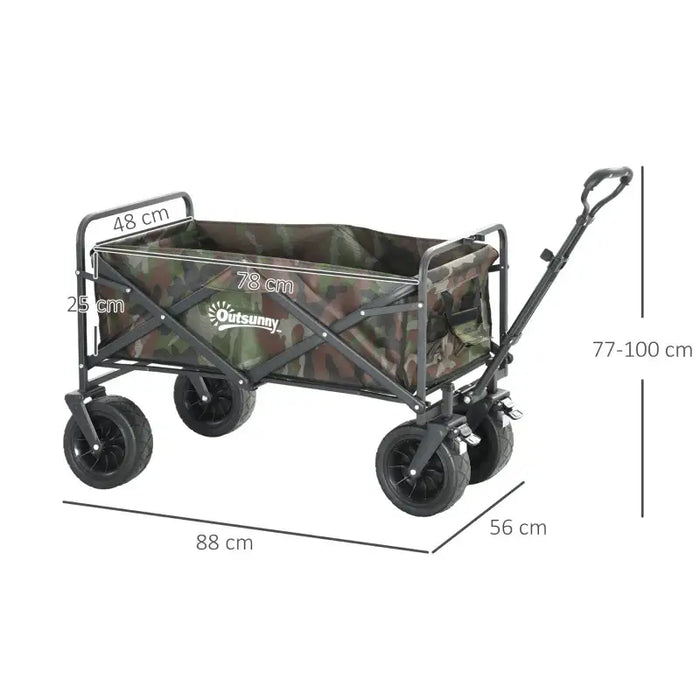 Folding Garden Trolley – Camouflage | 95L Capacity - Telescopic Handle OUTSUNNY - Little and Giant Explorers Outsunny