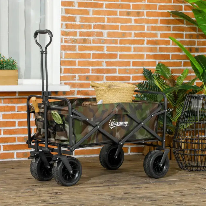 Folding Garden Trolley – Camouflage | 95L Capacity - Telescopic Handle OUTSUNNY - Little and Giant Explorers Outsunny