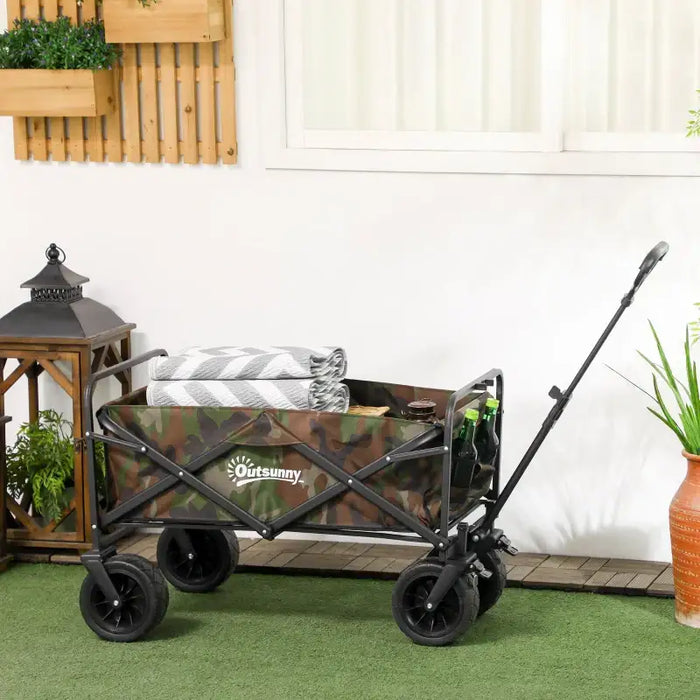 Folding Garden Trolley – Camouflage | 95L Capacity - Telescopic Handle OUTSUNNY - Little and Giant Explorers Outsunny