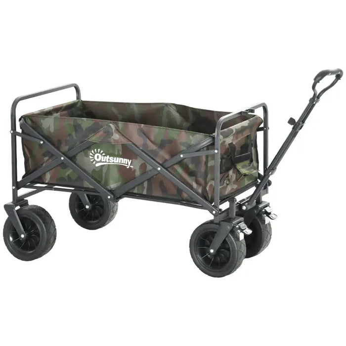 Folding Garden Trolley – Camouflage | 95L Capacity - Telescopic Handle OUTSUNNY - Little and Giant Explorers Outsunny