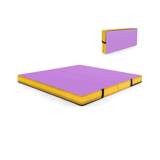 Folding Gymnastic Mat with PU Leather Cover and Carrying Handles in Purple - Little and Giant Explorers Costway