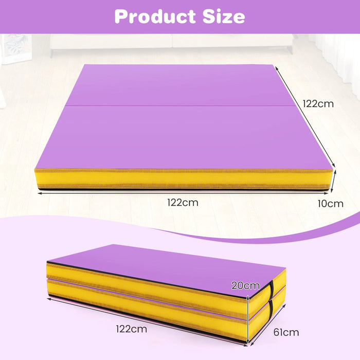 Folding Gymnastic Mat with PU Leather Cover and Carrying Handles in Purple - Little and Giant Explorers Costway