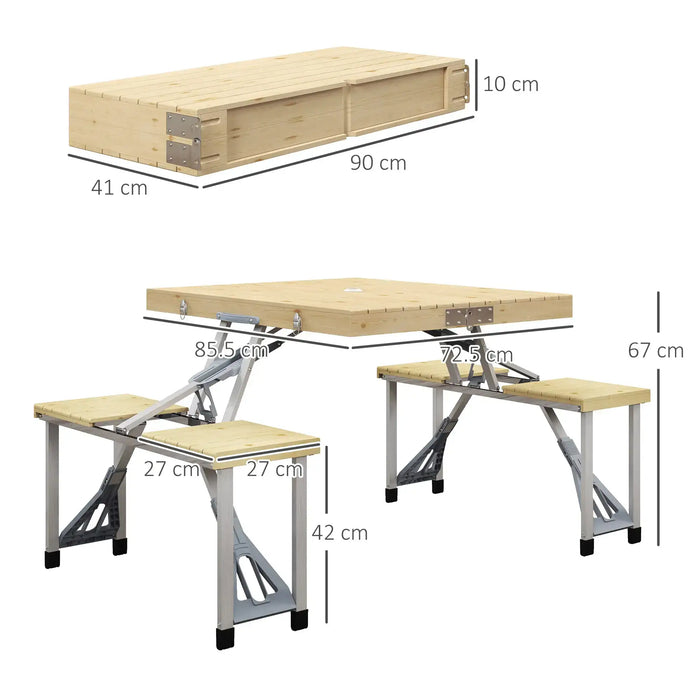 Folding Picnic Table and Chair Set – Natural Finish | Aluminium Frame and Parasol Hole OUTSUNNY - Little and Giant Explorers Outsunny