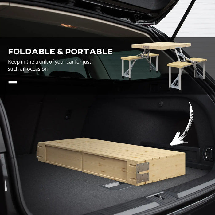 Folding Picnic Table and Chair Set – Natural Finish | Aluminium Frame and Parasol Hole OUTSUNNY - Little and Giant Explorers Outsunny