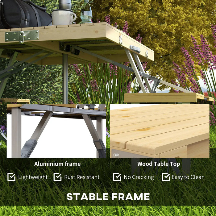 Folding Picnic Table and Chair Set – Natural Finish | Aluminium Frame and Parasol Hole OUTSUNNY - Little and Giant Explorers Outsunny