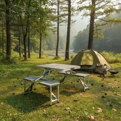 Folding Picnic Table Set – Silver | 4-Seater Camping Table with Carry Handle VIDAXL - Little and Giant Explorers vidaXL