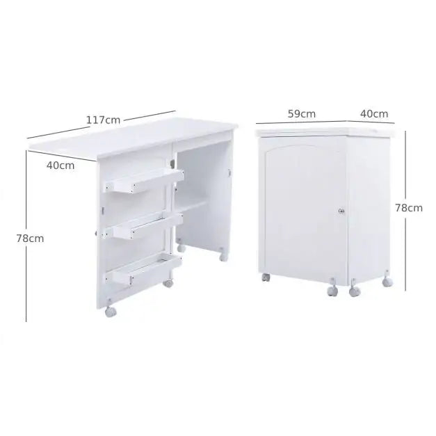 Folding Sewing and Craft Table – White | Space-Saving - Bins, Shelf and Wheels COSTWAY - Little and Giant Explorers Costway