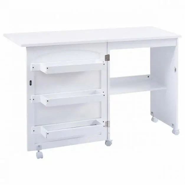 Folding Sewing and Craft Table – White | Space-Saving - Bins, Shelf and Wheels COSTWAY - Little and Giant Explorers Costway
