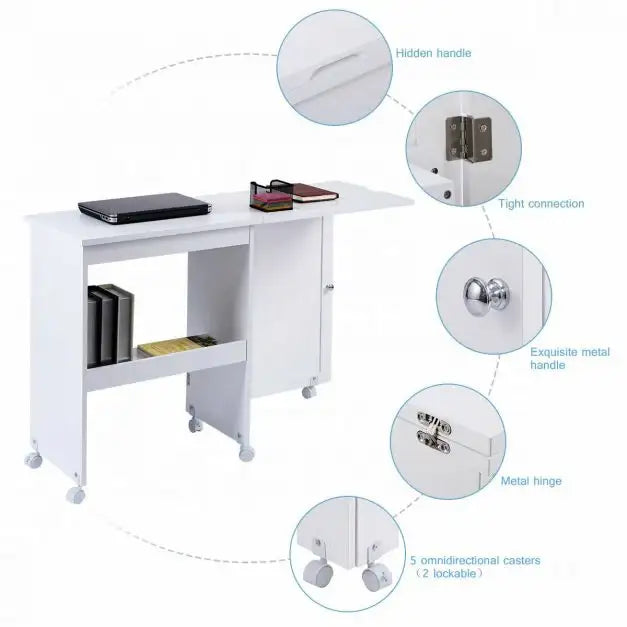 Folding Sewing and Craft Table – White | Space-Saving - Bins, Shelf and Wheels COSTWAY - Little and Giant Explorers Costway