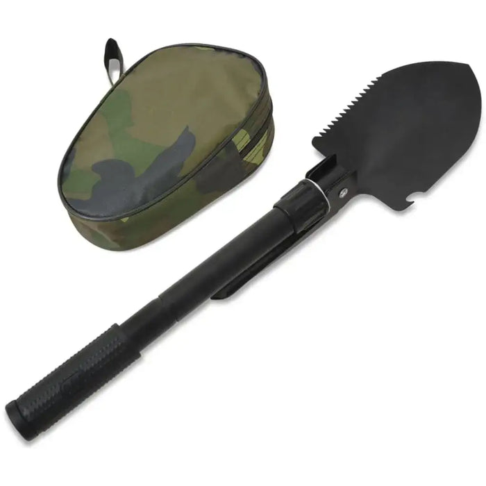4-in-1 carbon steel folding shovel with saw edge and camo carrying case