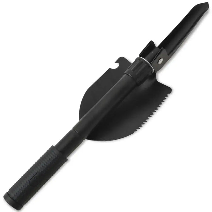 4-in-1 multifunctional folding shovel made of black carbon steel with saw and bottle opener