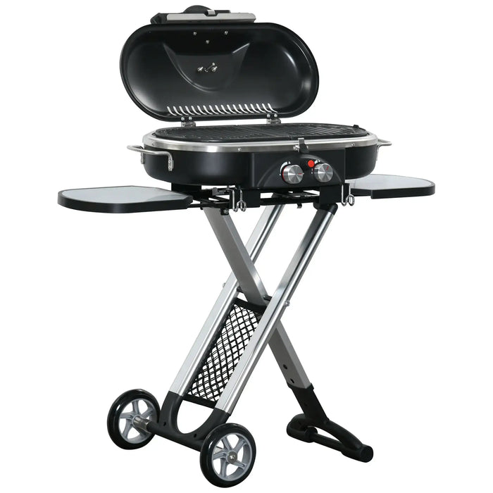 Foldable Gas BBQ Grill Trolley with Thermometer - Little and Giant Explorers Outsunny