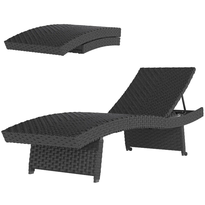 Folding Wicker Lounger Recliner with 4-Level Adjustable Backrest in Black - Little and Giant Explorers Outsunny