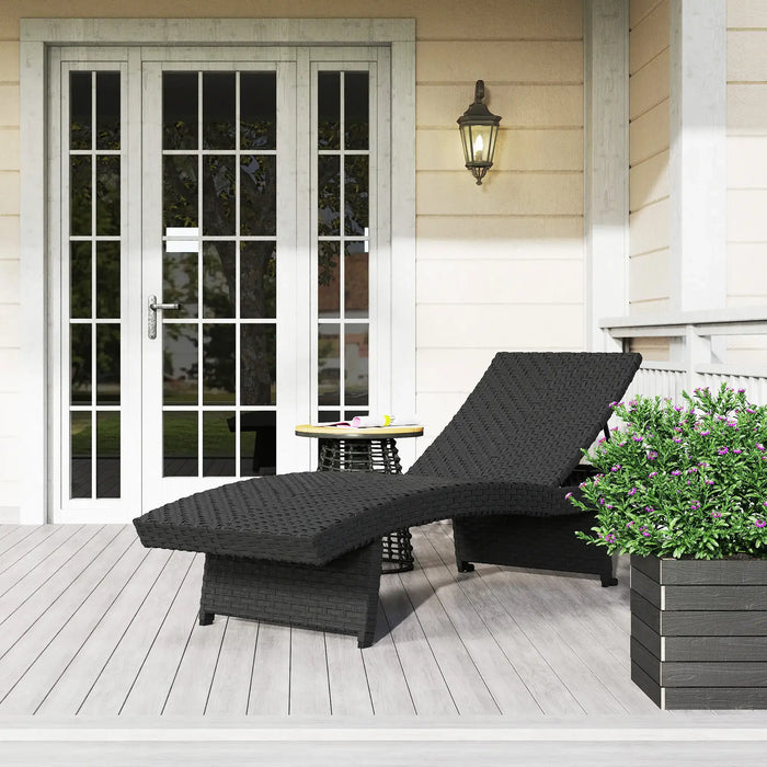 Folding Wicker Lounger Recliner with 4-Level Adjustable Backrest in Black - Little and Giant Explorers Outsunny