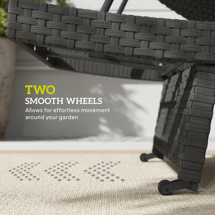 Folding Wicker Lounger Recliner with 4-Level Adjustable Backrest in Black - Little and Giant Explorers Outsunny