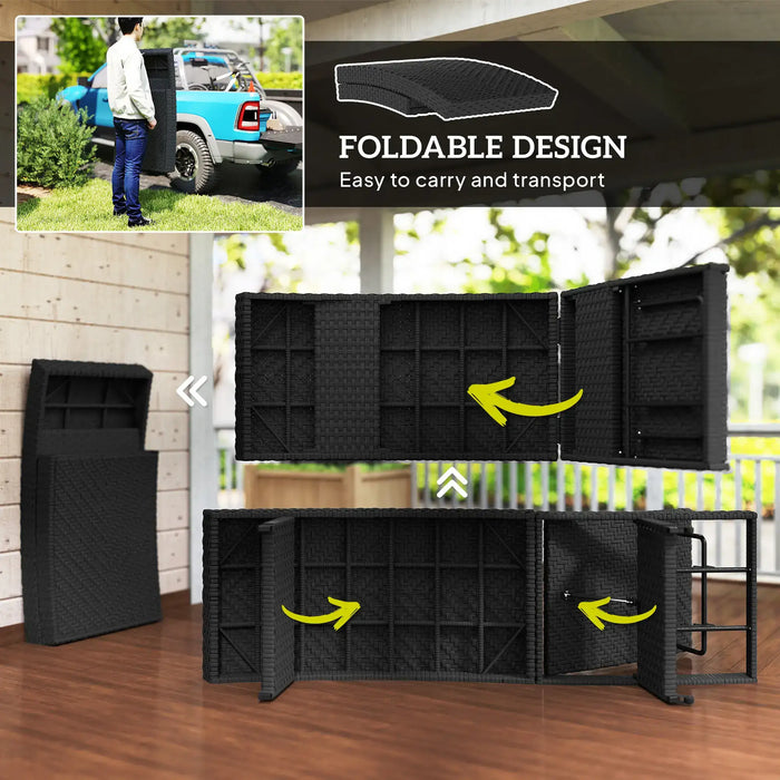 Folding Wicker Lounger Recliner with 4-Level Adjustable Backrest in Black - Little and Giant Explorers Outsunny