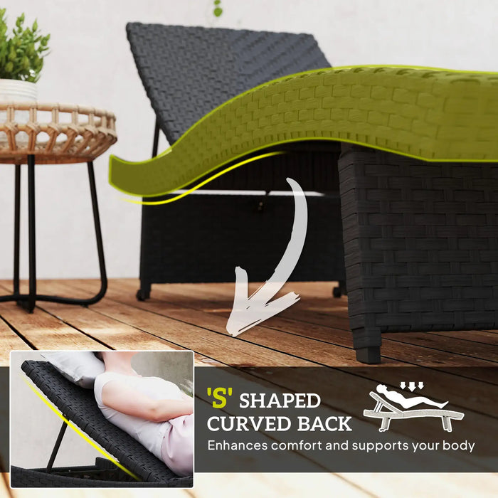Folding Wicker Lounger Recliner with 4-Level Adjustable Backrest in Black - Little and Giant Explorers Outsunny