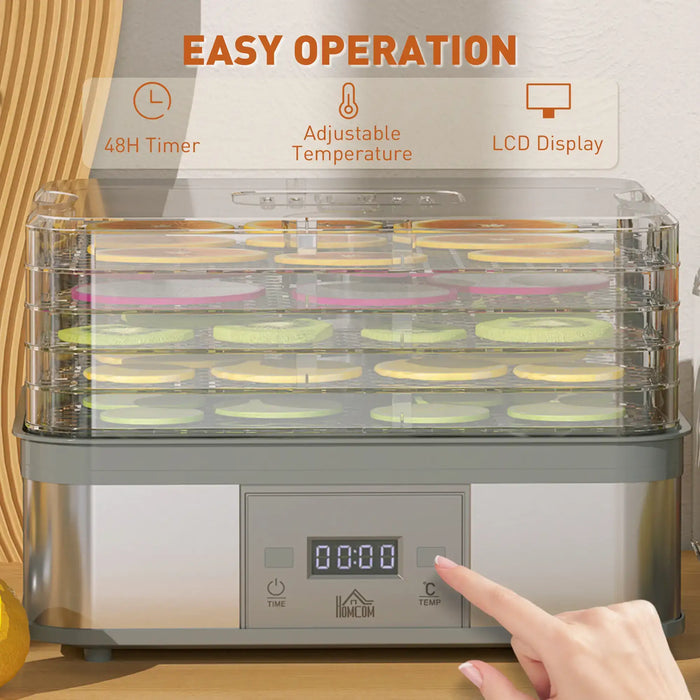 Food dehydrator with digital display and timer on a wooden surface