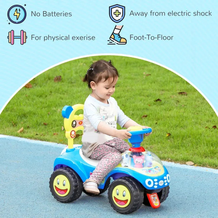 Foot to Floor Toddler Ride-On Toy with Music, Light and Horn in Blue - Little and Giant Explorers AIYAPLAY