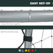 Easy set-up guide for football goal net with metal frame and net straps, close-up view.