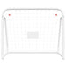White steel football goal with all-weather polyester net, rectangular frame, front view