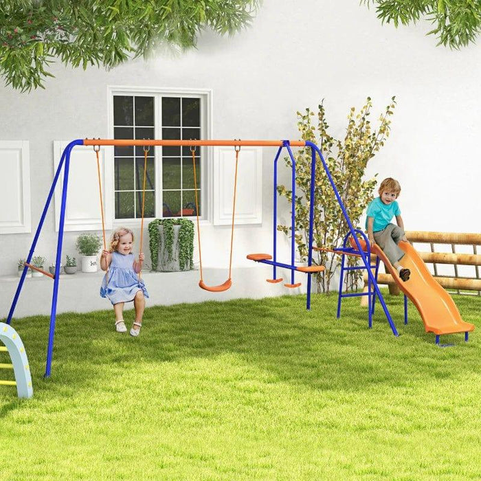 Four-In-One Metal Garden Swing Set with Double Swings, Glider, Slider and Ladder - Little and Giant Explorers Outsunny