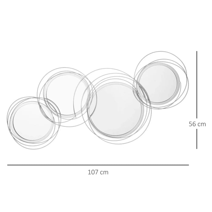 Measurement chart of circular decorative elements with dimensions labeled.