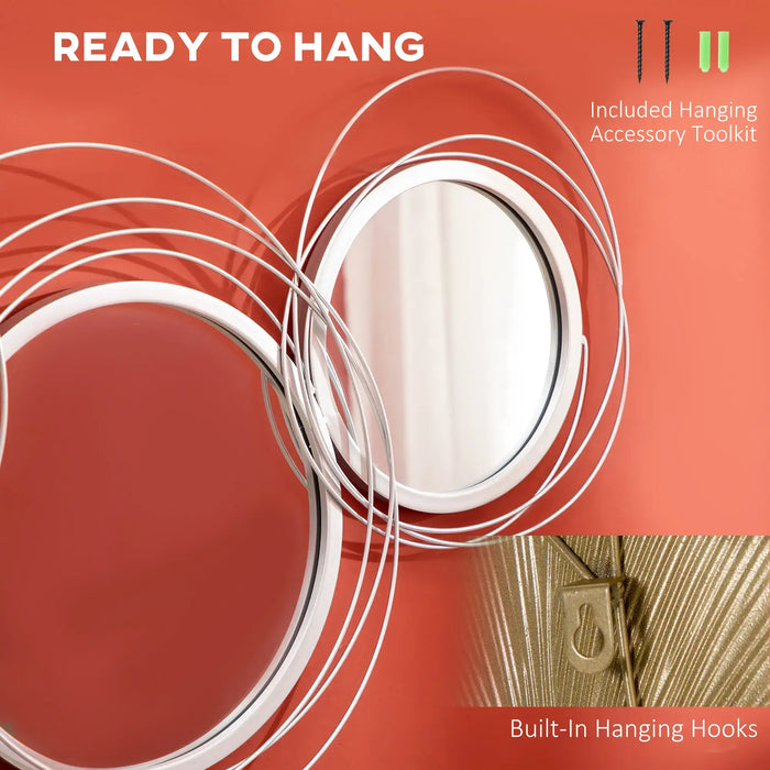 Decorative mirror with built-in hanging hooks on a red background