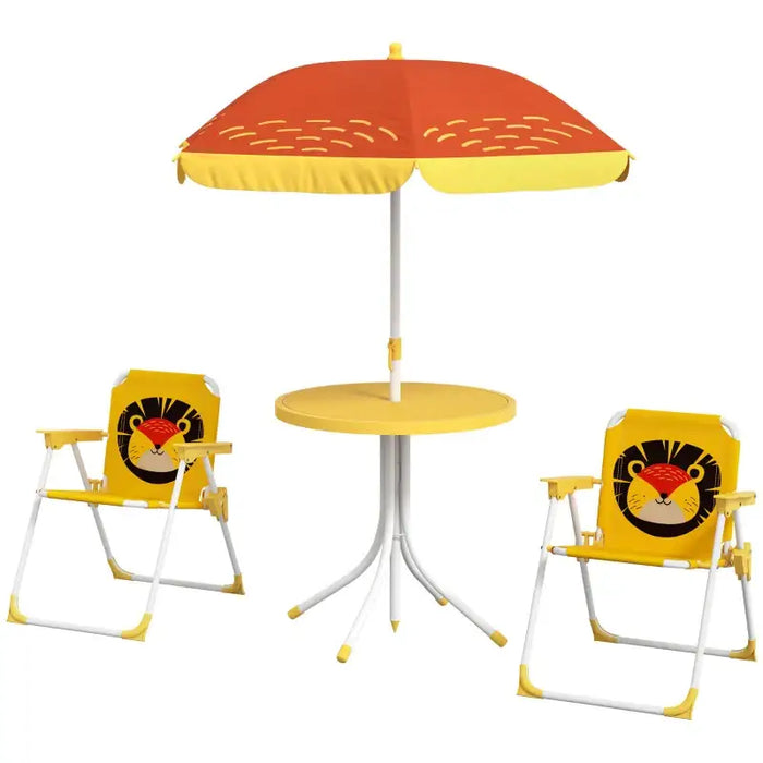 Four-Piece Kids Garden Set with Lion Umbrella | Table, Chairs and Parasol OUTSUNNY - Little and Giant Explorers Outsunny