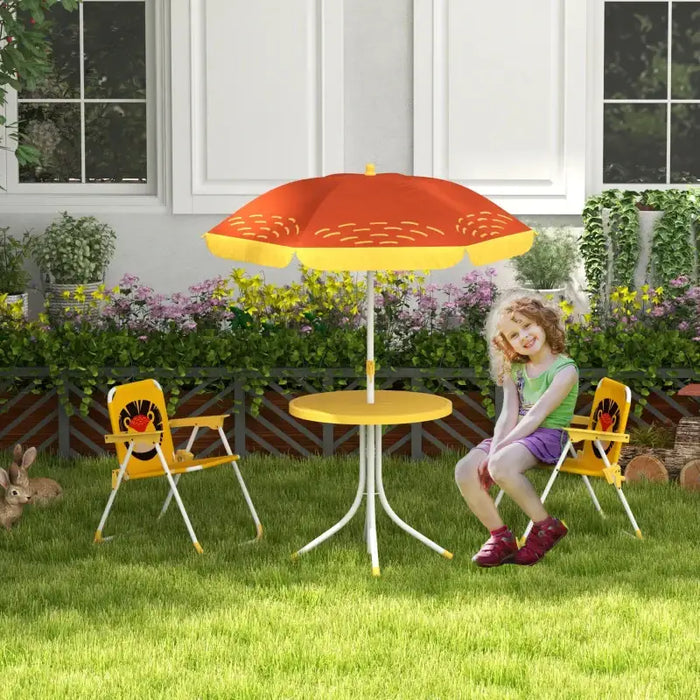 Four-Piece Kids Garden Set with Lion Umbrella | Table, Chairs and Parasol OUTSUNNY - Little and Giant Explorers Outsunny