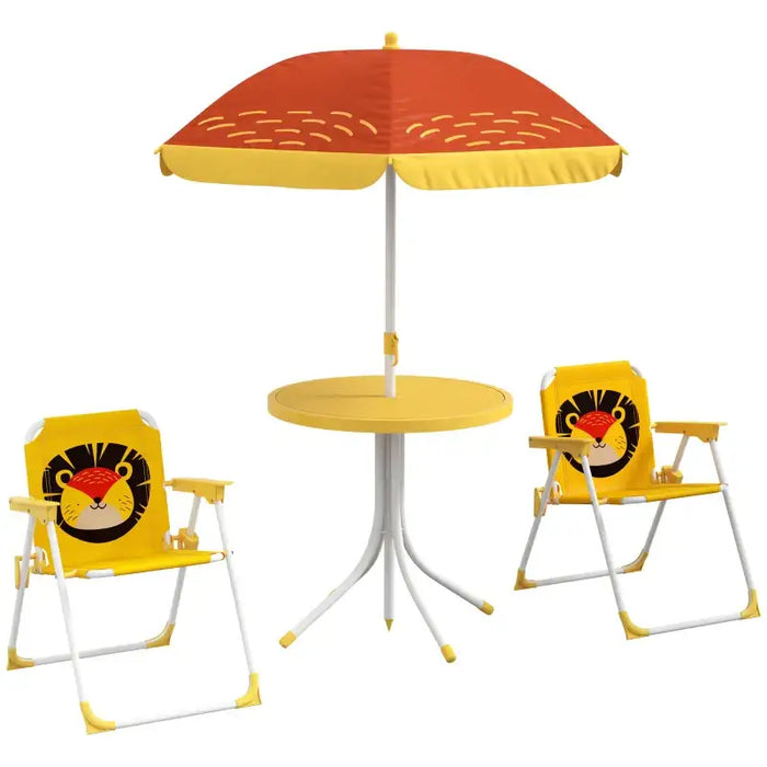 Four-Piece Kids Garden Set with Lion Umbrella | Table, Chairs and Parasol OUTSUNNY - Little and Giant Explorers Outsunny