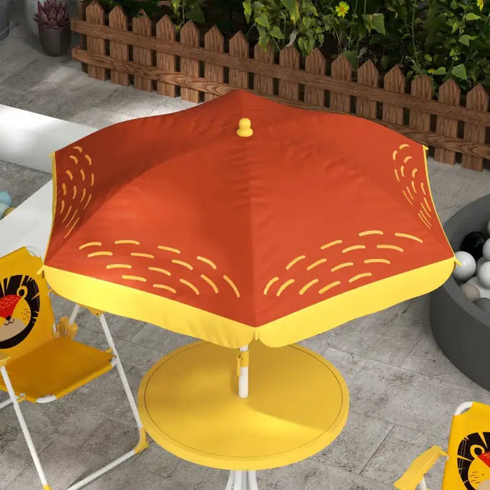 Four-Piece Kids Garden Set with Lion Umbrella | Table, Chairs and Parasol OUTSUNNY - Little and Giant Explorers Outsunny